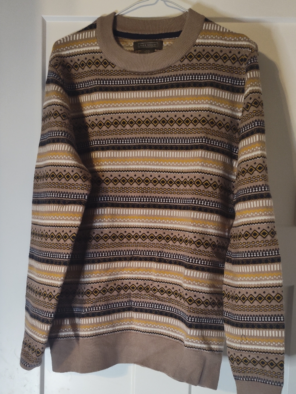Classic Men’s Crewneck Fair Isle Sweater - Tan & Yellow